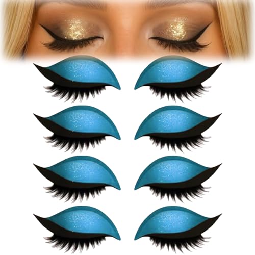 4 Paar Lazy Eyeshadow Wimpernpatch, Lazy Eye Shadow Eyelash Patch, Glitzer-Lidschatten-Aufkleber Mit Wimpern, Einfach Aufzutragender Lidschatten Und Wimpern in Einem, Ohne Kleber (A-Blau) von vokkrv