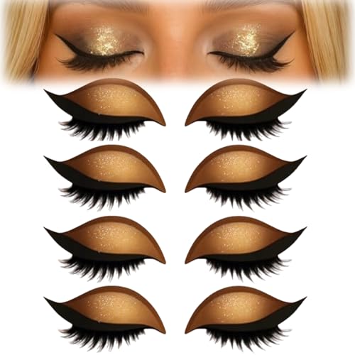 4 Paar Lazy Eyeshadow Wimpernpatch, Lazy Eye Shadow Eyelash Patch, Glitzer-Lidschatten-Aufkleber Mit Wimpern, Einfach Aufzutragender Lidschatten Und Wimpern in Einem, Ohne Kleber (A-Gold) von vokkrv