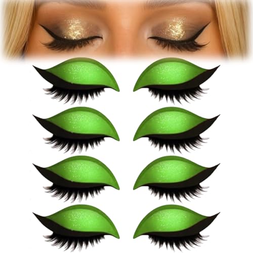 4 Paar Lazy Eyeshadow Wimpernpatch, Lazy Eye Shadow Eyelash Patch, Glitzer-Lidschatten-Aufkleber Mit Wimpern, Einfach Aufzutragender Lidschatten Und Wimpern in Einem, Ohne Kleber (A-Grün) von vokkrv