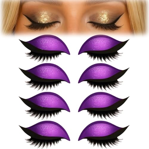 4 Paar Lazy Eyeshadow Wimpernpatch, Lazy Eye Shadow Eyelash Patch, Glitzer-Lidschatten-Aufkleber Mit Wimpern, Einfach Aufzutragender Lidschatten Und Wimpern in Einem, Ohne Kleber (A-Lila) von vokkrv