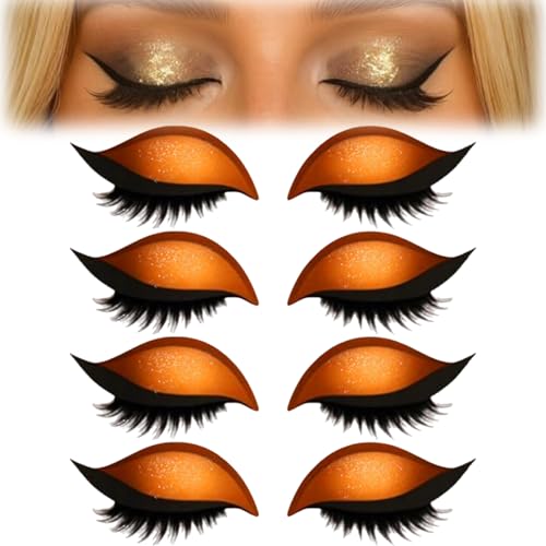4 Paar Lazy Eyeshadow Wimpernpatch, Lazy Eye Shadow Eyelash Patch, Glitzer-Lidschatten-Aufkleber Mit Wimpern, Einfach Aufzutragender Lidschatten Und Wimpern in Einem, Ohne Kleber (A-Orange) von vokkrv
