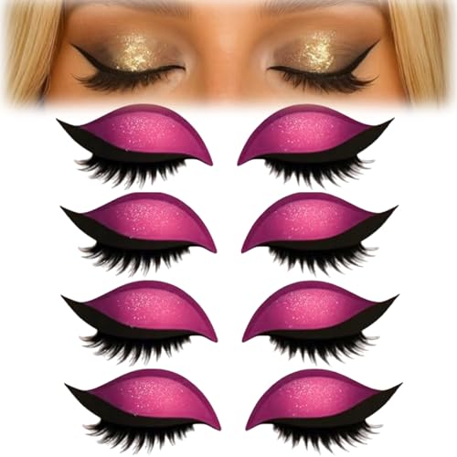 4 Paar Lazy Eyeshadow Wimpernpatch, Lazy Eye Shadow Eyelash Patch, Glitzer-Lidschatten-Aufkleber Mit Wimpern, Einfach Aufzutragender Lidschatten Und Wimpern in Einem, Ohne Kleber (A-Rosa) von vokkrv