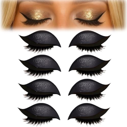 4 Paar Lazy Eyeshadow Wimpernpatch, Lazy Eye Shadow Eyelash Patch, Glitzer-Lidschatten-Aufkleber Mit Wimpern, Einfach Aufzutragender Lidschatten Und Wimpern in Einem, Ohne Kleber (A-Schwarz) von vokkrv