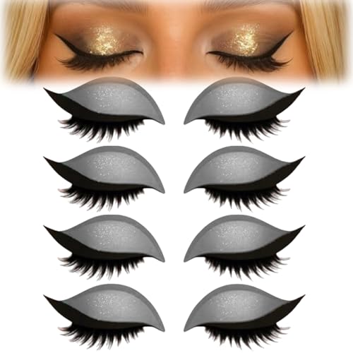 4 Paar Lazy Eyeshadow Wimpernpatch, Lazy Eye Shadow Eyelash Patch, Glitzer-Lidschatten-Aufkleber Mit Wimpern, Einfach Aufzutragender Lidschatten Und Wimpern in Einem, Ohne Kleber (A-Silber) von vokkrv