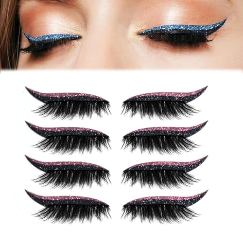 4 Paar Lazy Eyeshadow Wimpernpatch, Lazy Eye Shadow Eyelash Patch, Glitzer-Lidschatten-Aufkleber Mit Wimpern, Einfach Aufzutragender Lidschatten Und Wimpern in Einem, Ohne Kleber (B-Rosa) von vokkrv