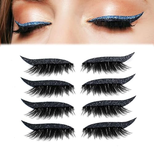 4 Paar Lazy Eyeshadow Wimpernpatch, 2025 New Lazy Eye Shadow Eyelash Patch, Glitzer-Lidschatten-Aufkleber Mit Wimpern, Einfach Aufzutragender Lidschatten Und Wimpern in Einem, Ohne Kleber (B-Schwarz) von vokkrv