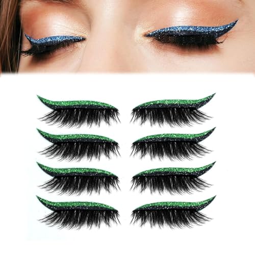 4 Paar Lazy Eyeshadow Wimpernpatch, Lazy Eye Shadow Eyelash Patch, Glitzer-Lidschatten-Aufkleber Mit Wimpern, Einfach Aufzutragender Lidschatten Und Wimpern in Einem, Kein Kleber Nötig (Grün) von vokkrv