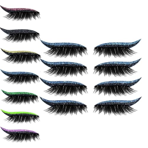 4 Paar Lazy Eyeshadow Wimpernpatch, Wimpern ohne Kleber, Lazy Eye Shadow Eyelash Patch, 2-in-1 Glitzer-Lidschatten-Aufkleber mit Wimperns, Wiederverwendbare Wasserdicht Wimpern (A, Blau) von vokkrv