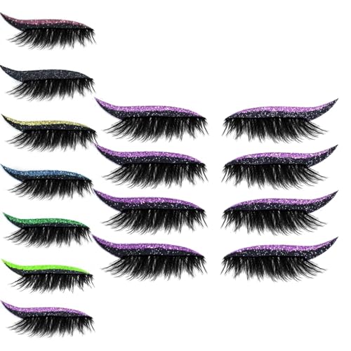 4 Paar Lazy Eyeshadow Wimpernpatch, Wimpern ohne Kleber, Lazy Eye Shadow Eyelash Patch, 2-in-1 Glitzer-Lidschatten-Aufkleber mit Wimperns, Wiederverwendbare Wasserdicht Wimpern (A, Lila) von vokkrv