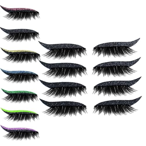 4 Paar Lazy Eyeshadow Wimpernpatch, Wimpern ohne Kleber, Lazy Eye Shadow Eyelash Patch, 2-in-1 Glitzer-Lidschatten-Aufkleber mit Wimperns, Wiederverwendbare Wasserdicht Wimpern (A, Schwarz) von vokkrv