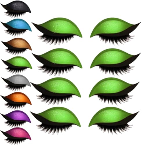 4 Paar Lazy Eyeshadow Wimpernpatch, Wimpern ohne Kleber, Lazy Eye Shadow Eyelash Patch, 2-in-1 Glitzer-Lidschatten-Aufkleber mit Wimperns, Wiederverwendbare Wasserdicht Wimpern (B, Grün) von vokkrv