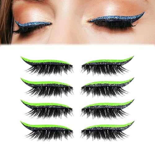 4 Paar Lazy Eyeshadow Wimpernpatch,Wimpern ohne Kleber,Glitzer-Lidschatten-Aufkleber Mit Wimpern,2-in-1 Wiederverwendbare Wasserdicht Augen-Make-up-Aufkleber,Einfach Aufzutragender (Grün B) von vokkrv