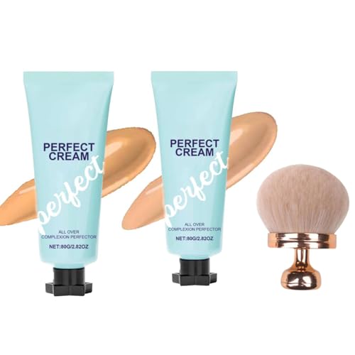 All-Over Complexion Perfector,2025 New Body Coverage Perfector with Large Make Up Pinsel,Long-Lasting CC Cream Foundation,Waterproof & Transfer-Resistant,Evens Out Skin Tone Cream (#1 + #2) von vokkrv