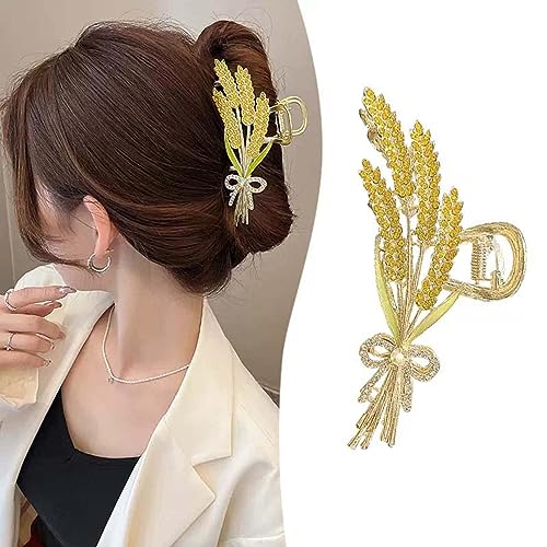 Blumen, Ähren, Schmetterlinge Haarspangen für Frauen, Haarklammern aus Metall Krallenklammern im Zahndesign mit Glitzerquaste für Dickes Haar, Dünnes Haar, Modische Haaraccessoires (Ähren-B) von vokkrv