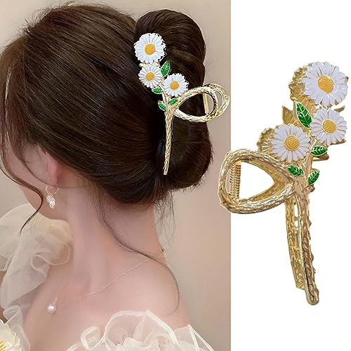 Blumen, Ähren, Schmetterlinge Haarspangen für Frauen, Haarklammern aus Metall Krallenklammern im Zahndesign mit Glitzerquaste für Dickes Haar, Dünnes Haar, Modische Haaraccessoires (Gänseblümchen) von vokkrv