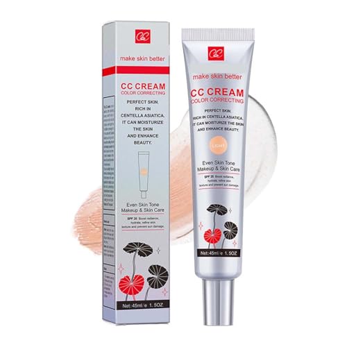 Color Correcting CC Cream mit Centella Asiatica,3 in1 CC Creme Concealer mit voller Deckkraft,SPF 25 Centella Sunscreen Pre-Make-up-Grundierung Aufhellung Teint und Spendet Feuchtigkeit (02# Licht) von vokkrv