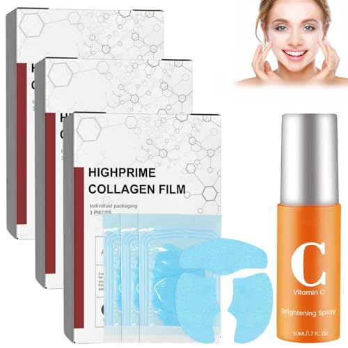 Fivfivgo Collagen Mask Kit (3xMask + Spray), Pure Collagen Films, Melting Highprime Collagen Film For Face, Collagen Papier für Gesicht,Technologie Löslicher Kollagenfilm, Schmelzender Kollagenfilm von vokkrv