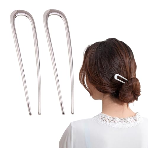 French Hair Pin Haarnadeln Groß Haarnadel U-Förmige 2 Zinken Haarnadel Haarknoten Stifte für Damen Haarspangen Mädchen Frisur Zubehör Haarnadel Frisurenhilfe (Silber*2Stk) von vokkrv