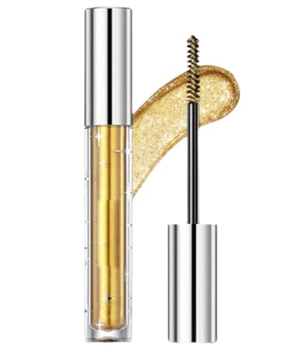 Glitzer Mascara Lidschatten, 3 Farbe Glitzer Wimperntusche, Wasserfeste Glitzer-Mascara Für Wimpern, Verlängernde Volumengebende Bunte Mascara, Wischfest Langanhaltend (Gold, 3.2g) von vokkrv