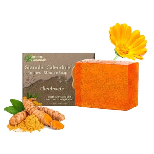 Granular Calendula Turmeric Skin Care Soap, Organic Granular Calendula Turmeric Kojic Acid Brightening Soap, Geeignet Zur Aufhellung Der Gesichts Und Körperhaut Für Männer Und Frauen (1) von vokkrv