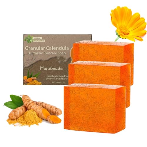 Granular Calendula Turmeric Skin Care Soap, Organic Granular Calendula Turmeric Kojic Acid Brightening Soap, Geeignet Zur Aufhellung Der Gesichts Und Körperhaut Für Männer Und Frauen (3) von vokkrv