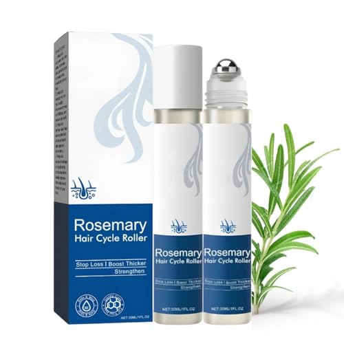 Hair Growth Serum Roll On, Rosmarin Haarwachstumsserum, Naturkosmetik Haarserum Tonikum mit Rosmarinöl hilft bei dünner Werdendem Haar, Anti-Haarausfall Serum für Männer & Frauen (2PC) von vokkrv