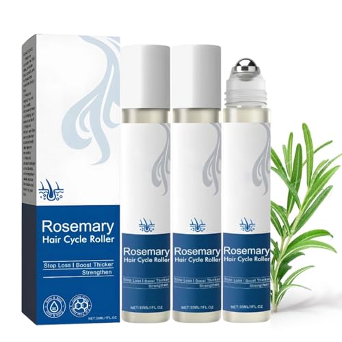 Hair Growth Serum Roll On, Rosmarin Haarwachstumsserum, Naturkosmetik Haarserum Tonikum mit Rosmarinöl hilft bei dünner Werdendem Haar, Anti-Haarausfall Serum für Männer & Frauen (3PC) von vokkrv