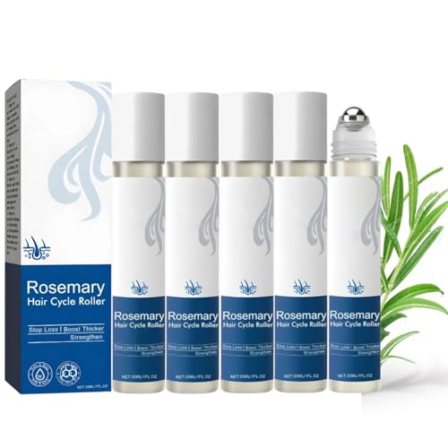 Hair Growth Serum Roll On, Rosmarin Haarwachstumsserum, Naturkosmetik Haarserum Tonikum mit Rosmarinöl hilft bei dünner Werdendem Haar, Anti-Haarausfall Serum für Männer & Frauen (5PC) von vokkrv