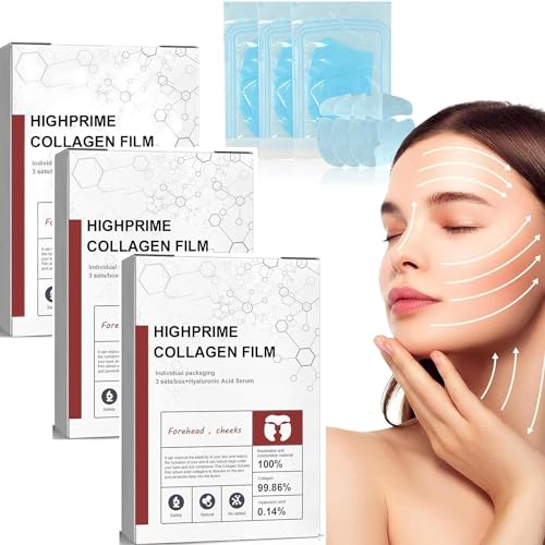 Highprime Kollagen Film,Collagen Film,Löslicher Kollagen Film Gesicht, Collagen Maske Gesicht,Schmelzender Kollagenfilm,Collagen Papier Verdünnen Sie feine Linien und Straffung Zur Hautpflege (3PC) von vokkrv