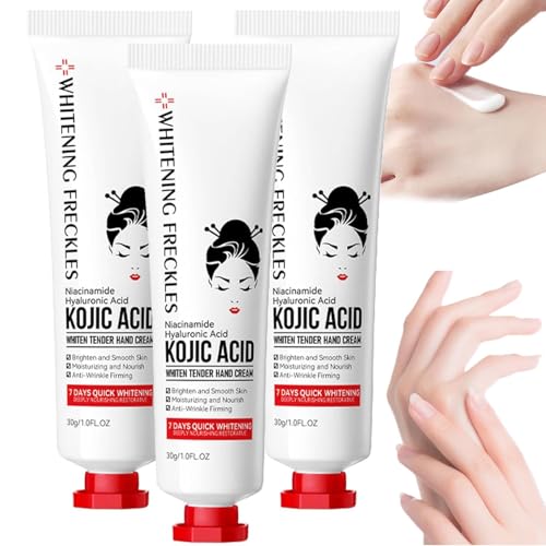 Kojic Acid Cream,Kojisäure Creme,Whitening Freckles Kojisäure-Handcreme,Anti-Falten-Straffungscreme für die Hand,Zarte Creme Mit Hyaluronsäure,Nicht Fettend,Reisegröße für den täglichen Gebrauch (3) von vokkrv