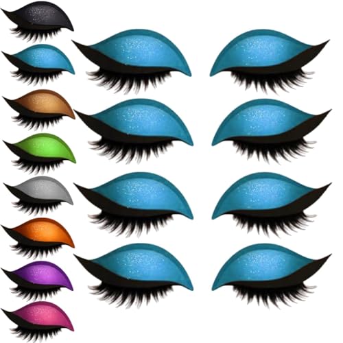 Lazy Eye Shadow Wimpernpatch,4/8 Paar Lidschatten-Wimpern-Make-up-Aufkleber,Lazy Eyelash Stickers,2-in-1 Wiederverwendbare Augen-Make-up-Aufkleber,Einfach Aufzutragender,Kein Kleber Nötig (Blau) von vokkrv