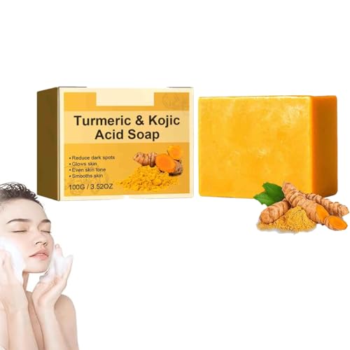 Lemon Honey Glow Turmeric Kojic Acid Soap Bar,Honey Glow Soap,Kurkuma-Kojisäure-Seife,Entfernt Dunkle Flecken für Gesicht & Körper,Feuchtigkeitsspendende Kurkuma-Badeseife für Frauen & Männer (1PC) von vokkrv