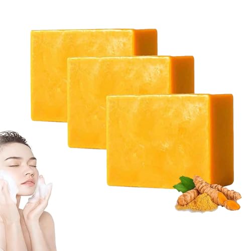 Lemon Honey Glow Turmeric Kojic Acid Soap Bar,Honey Glow Soap,Kurkuma-Kojisäure-Seife,Entfernt Dunkle Flecken für Gesicht & Körper,Feuchtigkeitsspendende Kurkuma-Badeseife für Frauen & Männer (3PC) von vokkrv