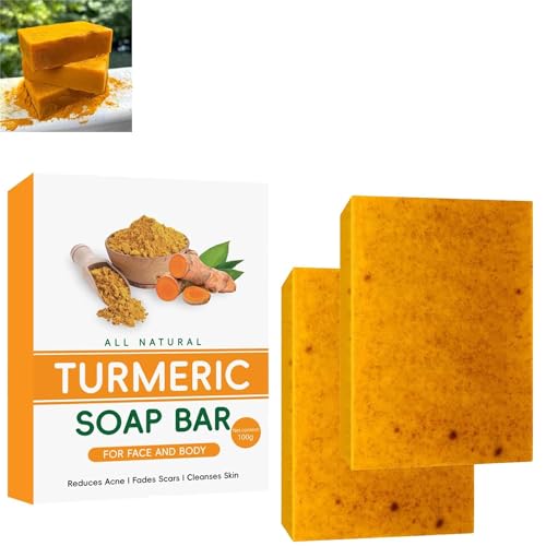 Lemon Turmeric Kojic Acid Soap,Skin Brightening Soap for Dark Spots,Kurkuma Seifenstück,Kurkuma Aufhellende Seife,Zitronen-Kurkuma-Kojic-Säure-Seife,Damen-Herren-Seifenstück für Gesicht & Körper (2PC) von vokkrv