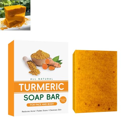 Lemon Turmeric Kojic Acid Soap,Skin Brightening Soap for Dark Spots,Kurkuma Seifenstück,Kurkuma Aufhellende Seife,Zitronen-Kurkuma-Kojic-Säure-Seife,Damen-Herren-Seifenstück für Gesicht & Körper (1PC) von vokkrv