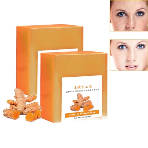 Lemon Turmeric Kojic Acid Soap,Skin Brightening Soap for Dark Spots,Zitronen-Kurkuma-Kojic-Säure-Seife,Kurkuma Aufhellende Seife,Kurkuma Seifenstück,Damen-Herren-Seifenstück für Gesicht & Körper (2PC) von vokkrv