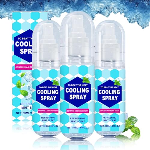Mint Cool Spray, Kühlspray für Heißes Wetter, Erfrischungsspray Kühlend, Eisspray Sport Kältespray, Natürlicher Minzspray, Lindert Sonnenbrand, Kühlspray für Gesicht und Körper (50ml, 3PC) von vokkrv