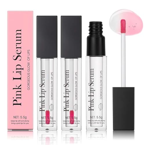 Pink Lip Serum, Pink Lip Serum Plumper, Farbwechselndes Lipgloss für Pralle Lippen, Lippenserum Lip Tint für Lippenpflege, Hydratisierende Lippenfarbe für Frauen Mit Schönem Glanz (3PC) von vokkrv