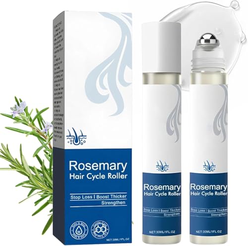 Rosmarin Haarwachstumsserum Roll On, 3% Rosmarin Roller Haarserum, Blockierendes Kopfhautserum fördert den Sauerstofffluss, Reduziert Haarausfall für Frauen und Männer (30 ml, 2PC) von vokkrv