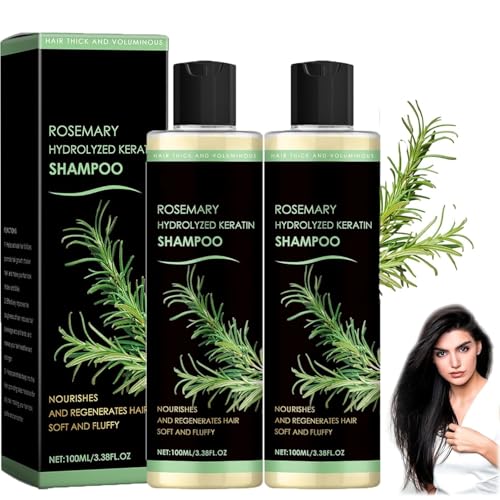 Rosmarin-Hydrolysiertes Keratin-Shampoo, Rosmarin-Hydrolysiertes Shampoo, Rosemary shampoo, Rosmarinblattöl-Shampoo,Weicher und flauschiger Reinigungs-Conditioner für Männer und Frauen (2PC) von vokkrv