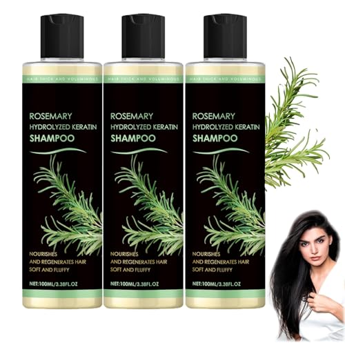 Rosmarin-Hydrolysiertes Keratin-Shampoo, Rosmarin-Hydrolysiertes Shampoo, Rosemary shampoo, Rosmarinblattöl-Shampoo,Weicher und flauschiger Reinigungs-Conditioner für Männer und Frauen (3PC) von vokkrv