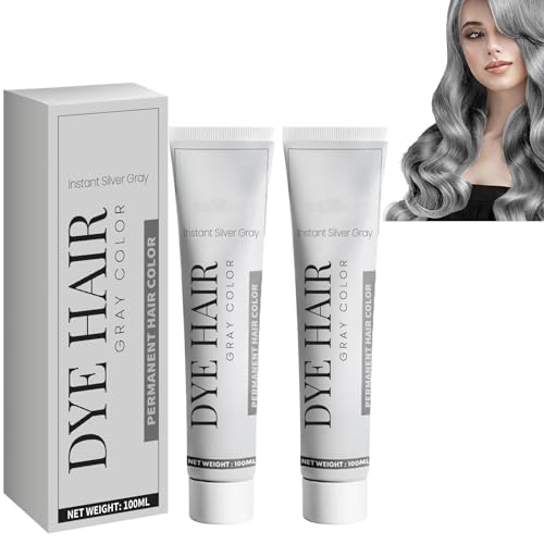 Silver Gray Natural Hair Dye Cream, Unisex Hair Dye Light Gray Silver Color Cream, Fashion Silver Gray Hair Dye Permanent, Haarfärbemittel Wachs für Party, Cosplay & Halloween, für alle Haar (2PC) von vokkrv