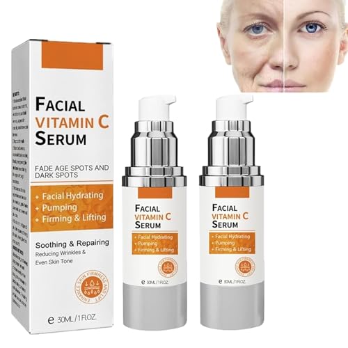 Vitamin C Serum for Face, Age-Defying Super C Serum For Women, Vitamin C Serum für das Gesicht mit Hyaluronsäure-Serum, Feuchtigkeitsspendende, Reduzierung von Gesichtsfalten & Altersflecken (2PC) von vokkrv
