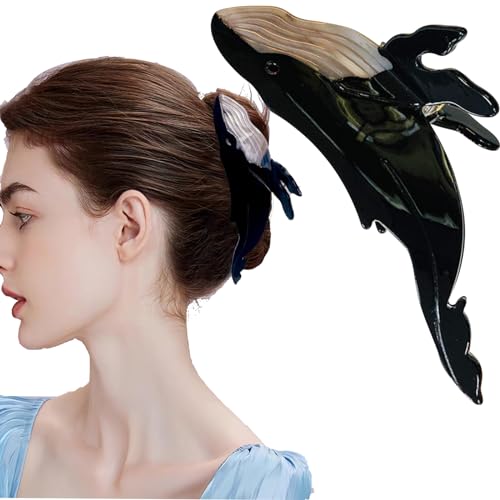 Whale Hair Clip, Wal Haarspange, Wal Haarklammer, Haarklammer Damen, Haarklammern Groß, Haarspangen Damen Groß, Haarklammern für Mädchenarbeit, Dating, Freizeit und Partys (Schwarz) von vokkrv