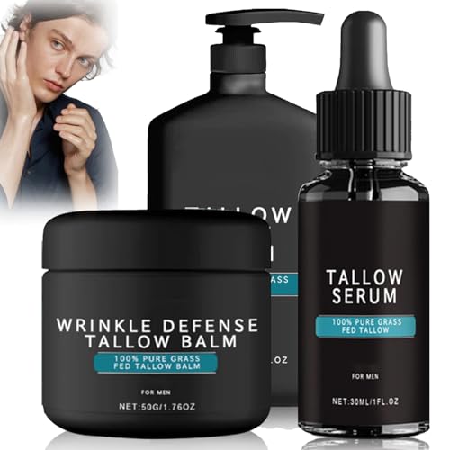 Wrinkle Defense Tallow Balm,Anti Wrinkle Anti Aging Forge Skin Care for Men-Tallow Face Moisturizer/Tallow Night Serum/Tallow Face Wash,Natural Tallow Reduzieren Sie feine Linien und Falten (3PC/Set) von vokkrv