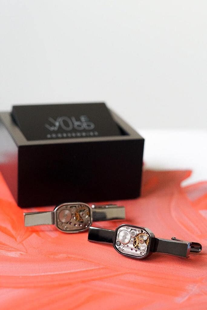 Echte Uhrwerk Krawattenklammer, Steampunk Handgemachte Retro-Antikuhr, Rechteckige Großes Geschenk von volfwood