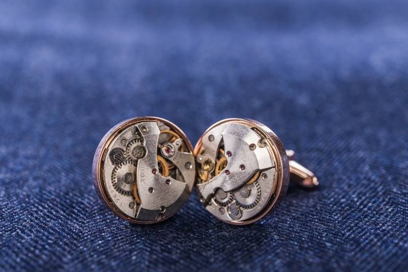 Uhrwerke Manschettenknopf in Rose Gold Farbe Rahmen, Steampunk Hand Gemacht Retro Uhr, Antishock Zaria Manschettenknöpfe, Rote Manschettenknöpfe von volfwood