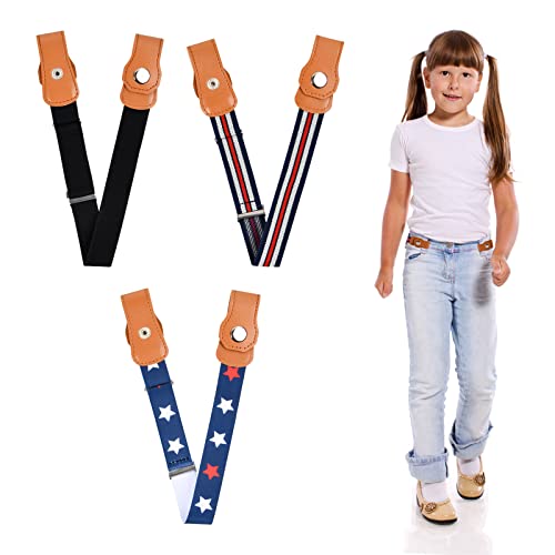 3 Stück Elastischer Gürtel Kinder, Kindergürtel Ohne Schnalle, Stretchgürtel, Verstellbare Stretch Gürtel, Schnallenfreier Gürtel für Jungen Mädchen, Einstellbar Gürtel für Jeans Hosen Kleid, 53-90CM von volumoon