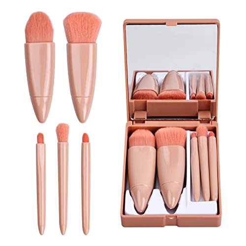 Volumoon 5 Stück Mini Makeup Pinselset Professionell Make up Pinsel Set mit Spiegelkasten,Synthetic Schminkpinsel Kosmetik Pinselsets für Puder Concealer Foundation Lidschatten Eyeliner Gesichtspuder von volumoon