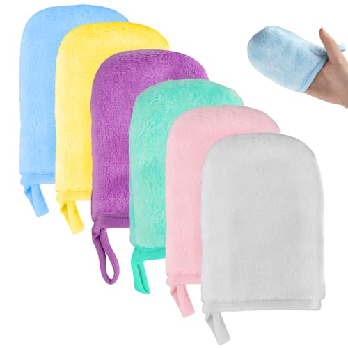 Volumoon Abschminkhandschuh zur Reinigung, 6 Stück Make Up Entferner Tuch, Waschlappen Waschhandschuh, Waschbar und Wiederverwendbar, zur Gesichtsreinigung & zum Abschminken von volumoon